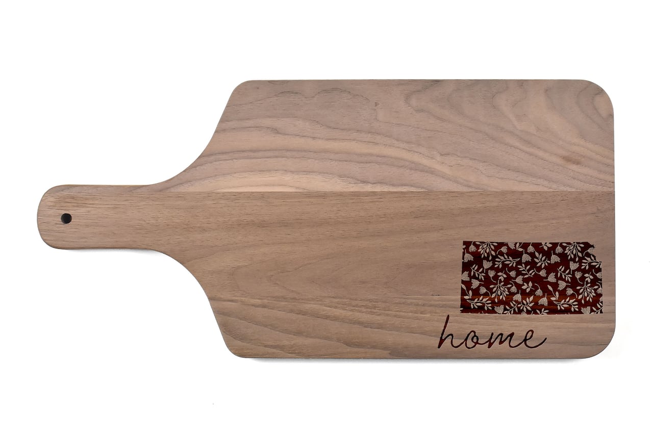 17" Floral Home State Walnut Paddle Cutting Board